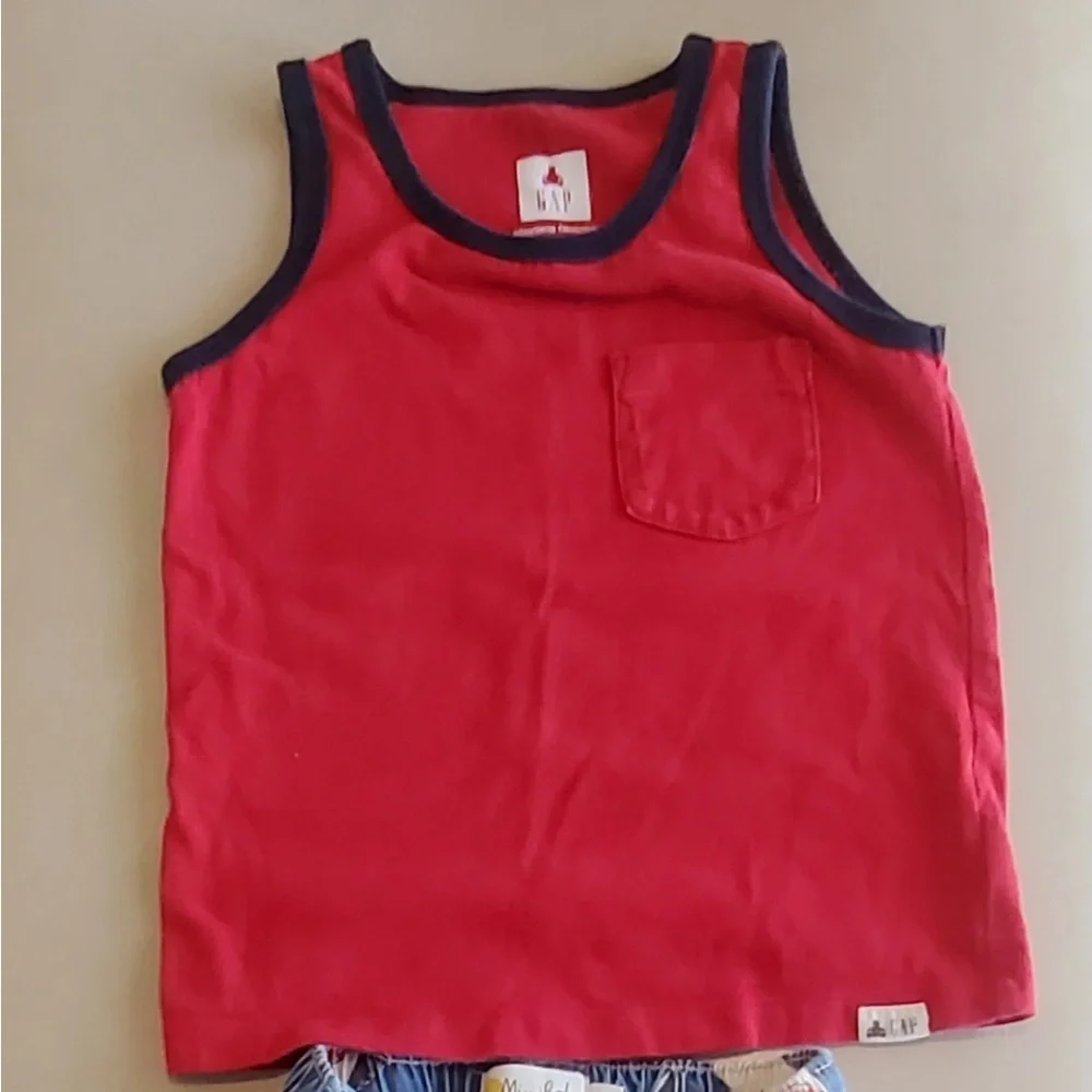 Gap Toddler Organic Cotton Red Navy Blue Tank Top Size 4T